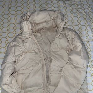 girlfriend collective Cream Quilted Puffer Jacket with High Collar